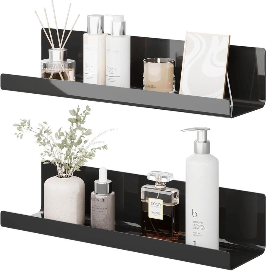 Zwart Wandrek Set van 2 Zwevende Planken voor Decoratie 32 x 10 x 8 cm Acryl