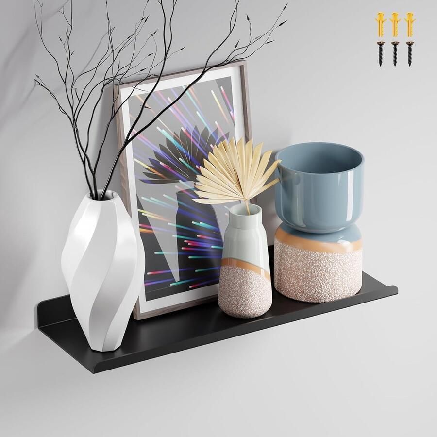 Zwarte Wandplank van Metaal Zwevende Plank 30 cm Decoratie voor Huis