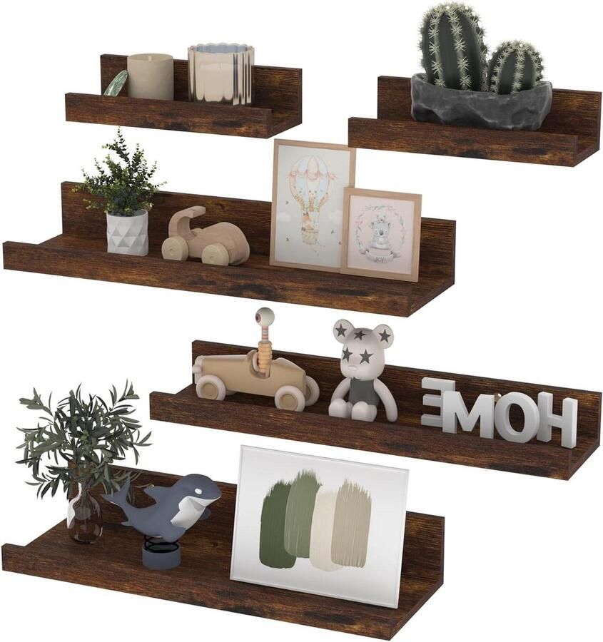 Wandrek hout bruin zwevend fotolijst 40 cm lang voor woonkamer keuken slaapkamer kantoor set van 5 met maten Wandrek