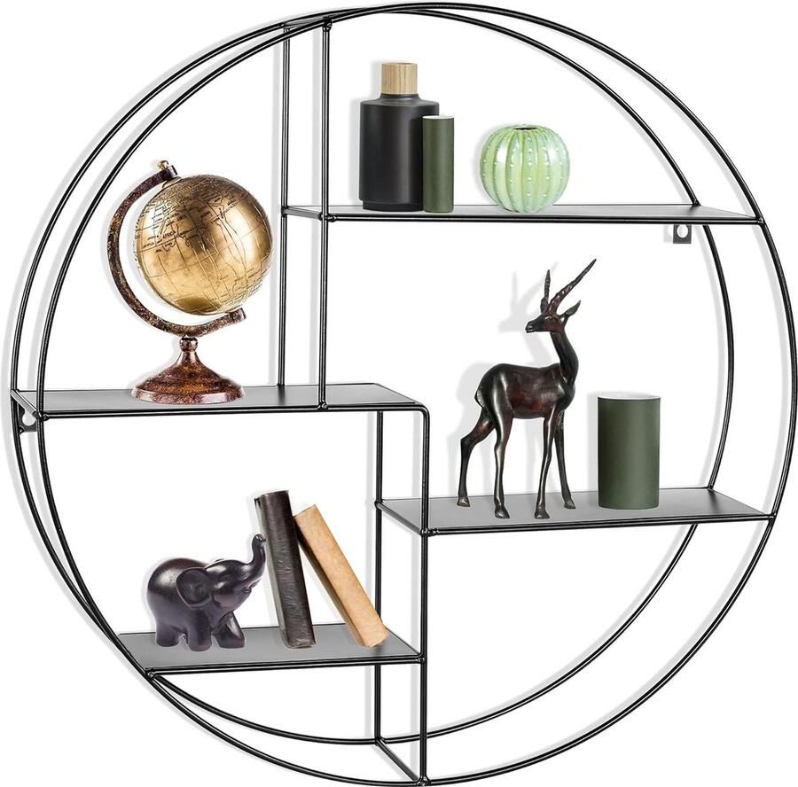 Wandrek rond met 4 planken wandrek 55 cm x 12 cm meerdere hangrek presentatierek boekenplank wandmontage zwevende plank (metalen wandrek)