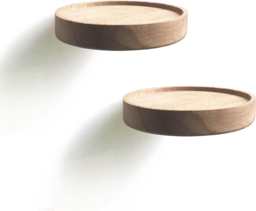 Wandrek rond zwevend rek hout kleine planken wandplanken decoratieve plank plantenrek houten plank wandplank hangplank wandbevestiging wanddecoratie design set van 2