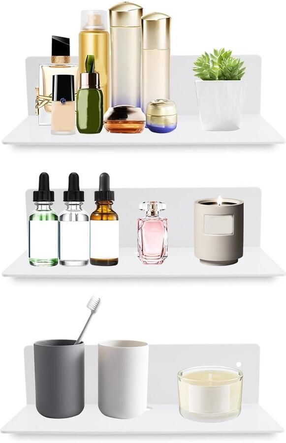 Wandrek ruimtebesparend set van 3 wit acryl