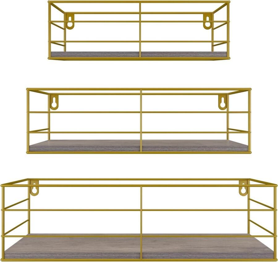 Wandrek set decoratief 3-delige set hout en goud metaal