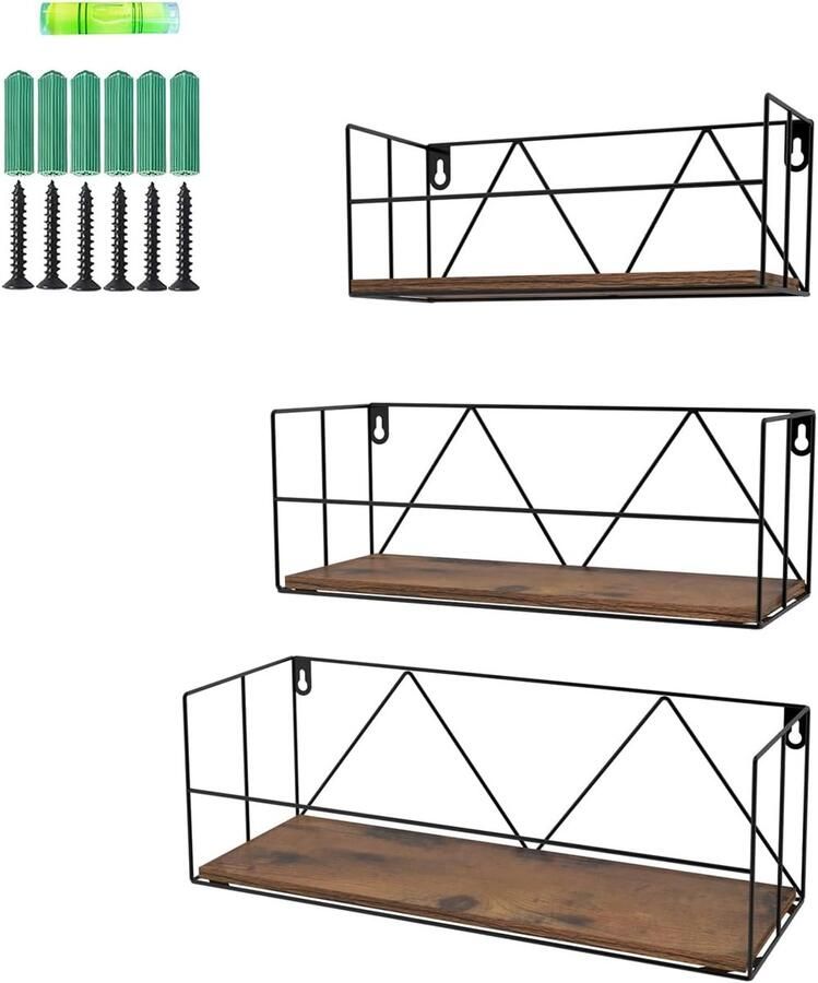 Wandrek set moderne wandplanken voor decoratie 3 stuks rustiek