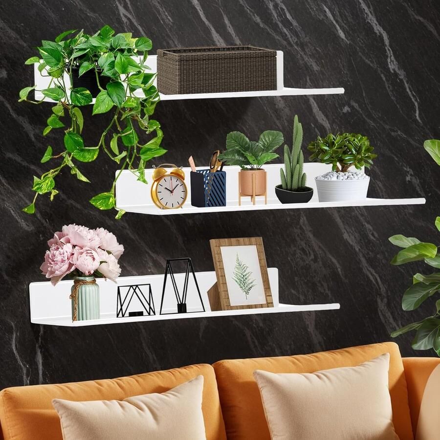 Wandrek Set Multifunctioneel Geschikt voor keuken en badkamer 3 stuks Wit Metaal 30 cm