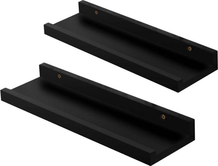 Wandrek set van 2 40 cm zwevende plank met voor fotolijsten en decoraties voor woonkamer werkkamer badkamer keuken zwart