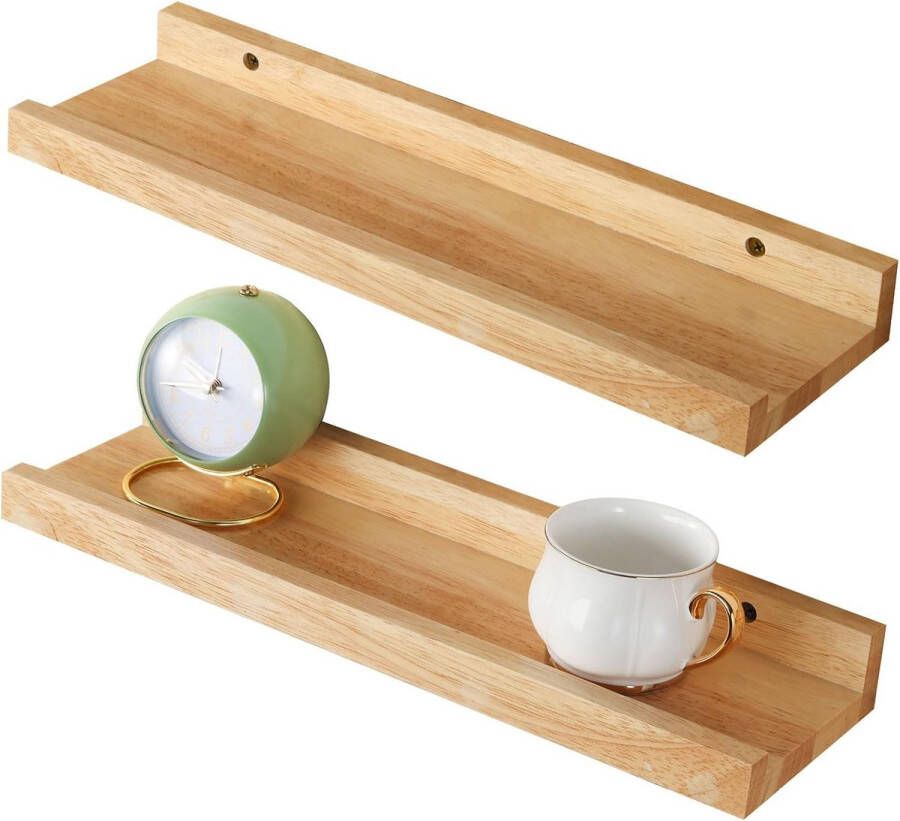 Wandrek set van 2 40 cm zwevende plank met voor fotolijsten en decoraties voor woonkamer werkkamer badkamer keuken houtkleur