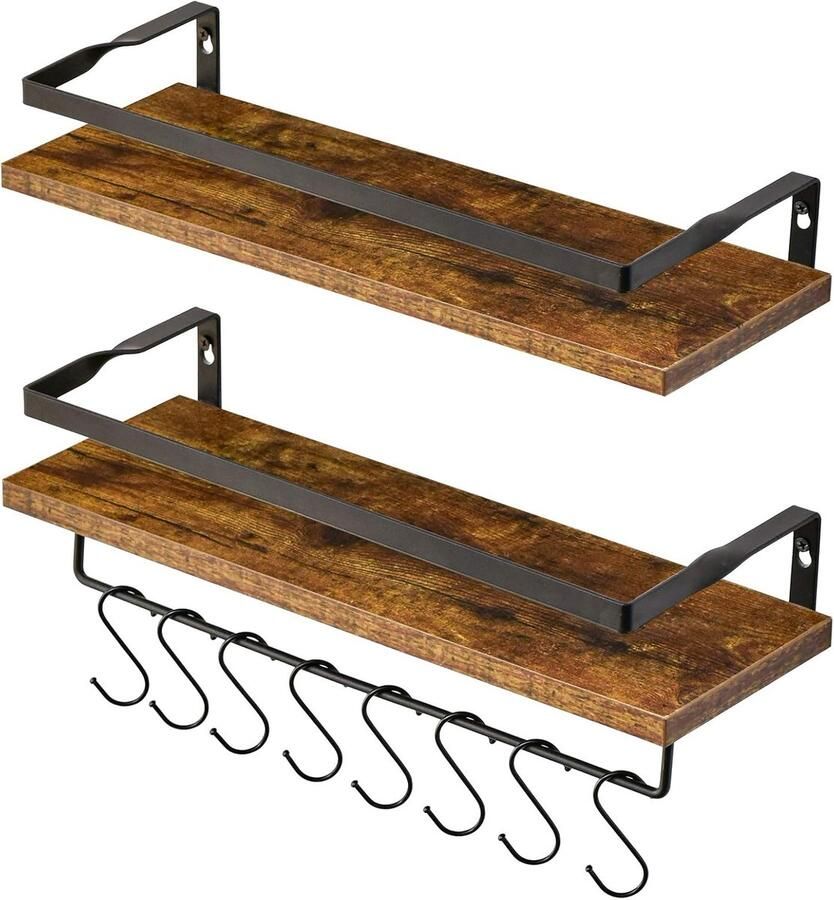 Retadou Wandrek set van 2 42 x 15 x 8 cm wandmontage zwevende planken decoratieve planken met handdoekhouder wandgarderobes voor boeken woonkamer keuken badkamer