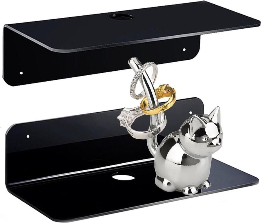 Wandrek set van 2 badkamerrek wandrek zwart plakken in plaats van boren voor slaapkamer badkamer keuken woonkamer kantoor speelkamer met kabelclips