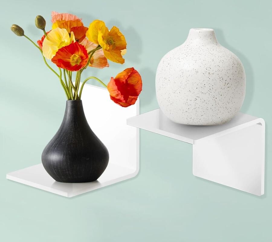 Wandrek set van 2 zwevende planken mini wit acryl 10 cm breed