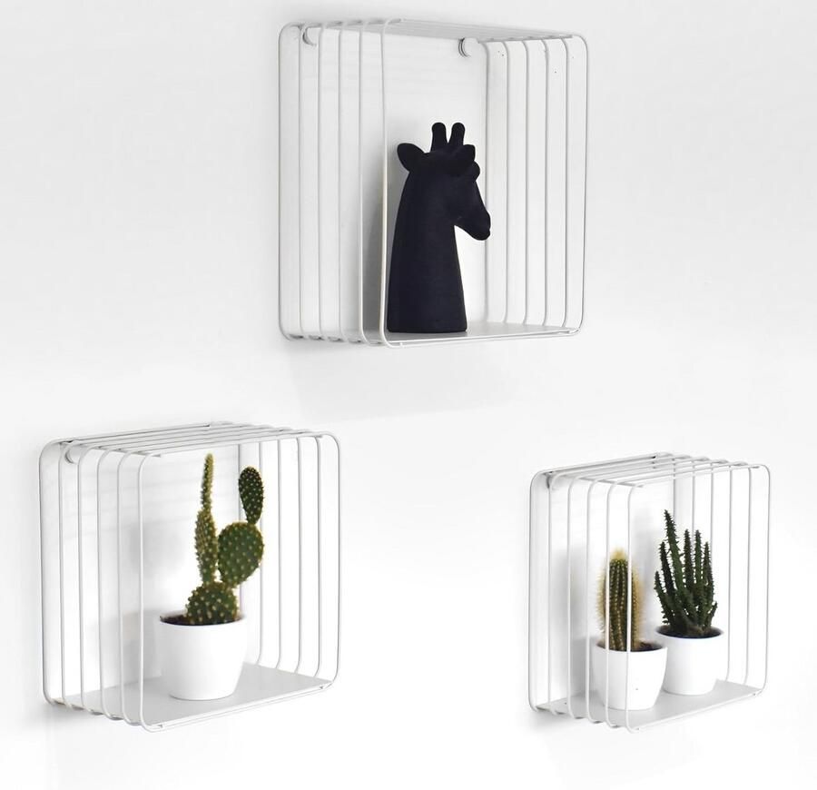 Wandrek Set van 3 Decoratief Muurrek in Wit Metaal Eenvoudig te Bevestigen