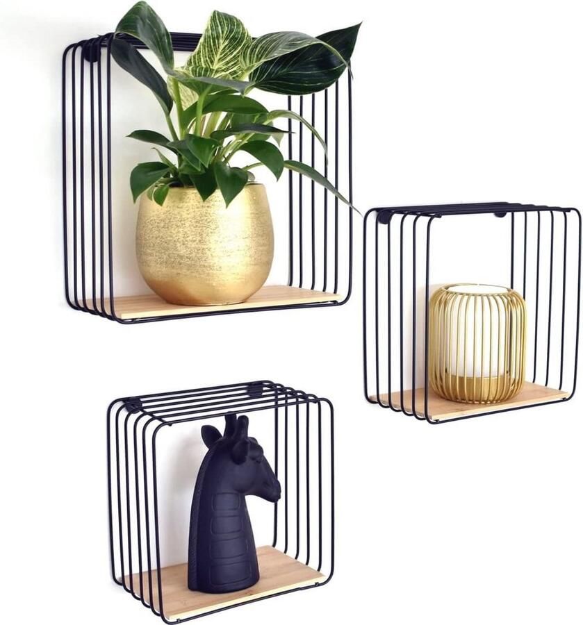 Wandrek set van 3 Decoratief ontwerp met metaal en bamboehout eenvoudig op te hangen