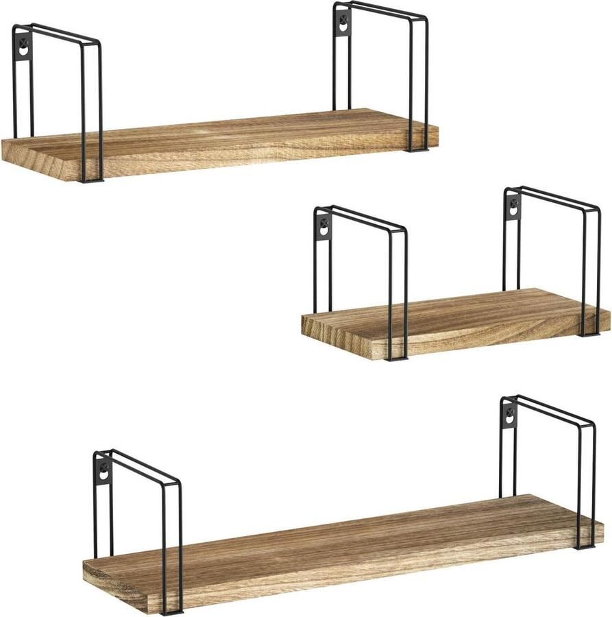 Wandrek Set van 3 Houten Zwevend Rek voor Decoratie Geschikt voor Ruimtes