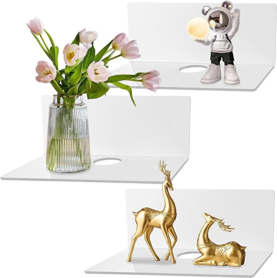 Wandrek set van 3 ruimtebesparend wit acryl