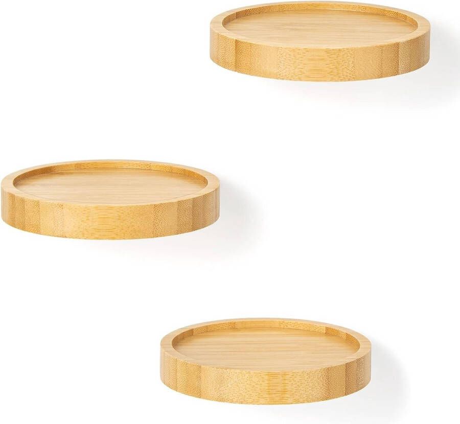 Wandrek set van 3 twee planken ronde bamboe kleine planken wandplanken plantenrek houten rek hangrek in Ø 11 cm decoratief rek voor woonkamer slaapkamer hal keuken werkkamer