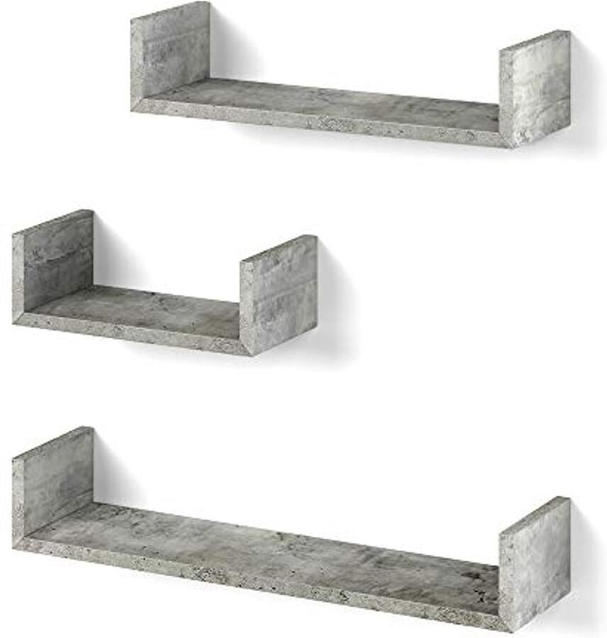 Wandrek set van 3 U-vormige wandplanken in betonlook voor muurdecoratie
