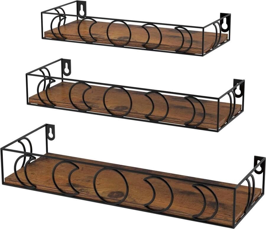 Wandrek Set van 3 Zwevende Houten Planken Stijlvolle Decoratie Zwart Hout