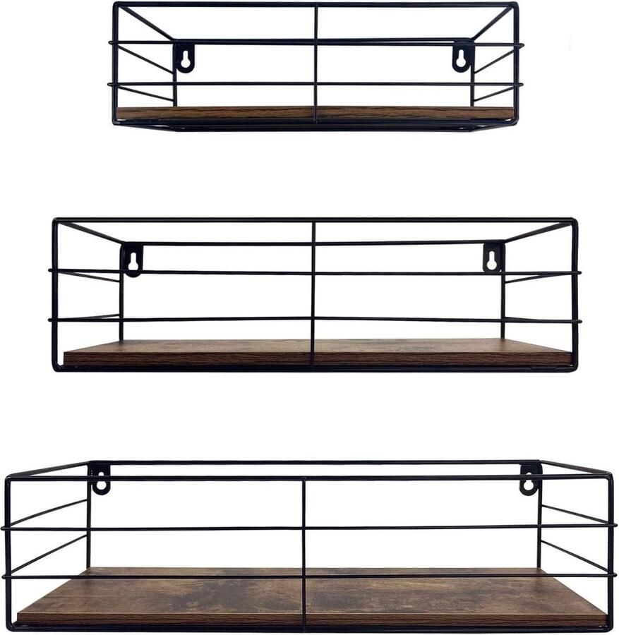Wandrek Set van 3 Zwevende plank Rustiek en modern Hout en metaal 3 stuks