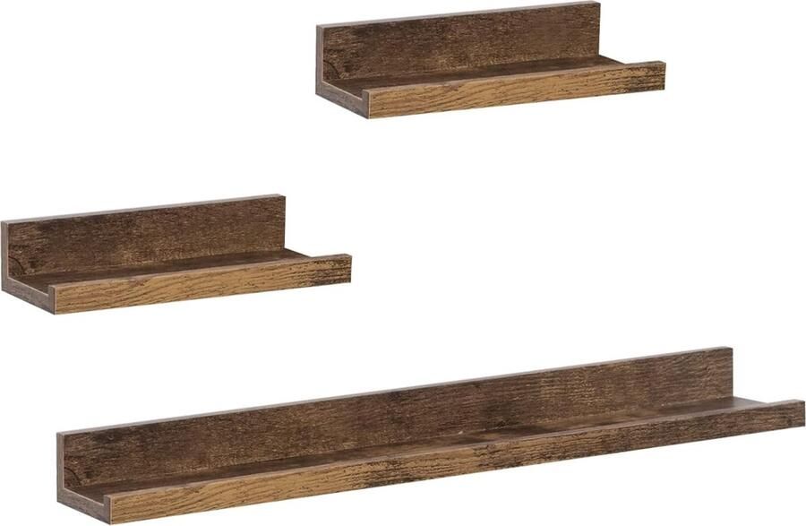 Wandrek set van 3 zwevende planken fotolijsten rekken voor fotolijsten en decoraties fotohouder vintage bruin RG9491hov