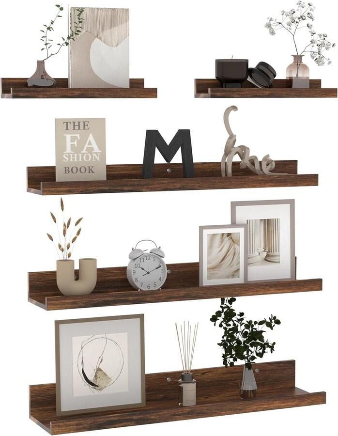 Wandrek set van 5 geschikt voor woonkamer slaapkamer keuken kantoor enz. 2 stuks 30 cm + 3 stuks 60 cm bruin
