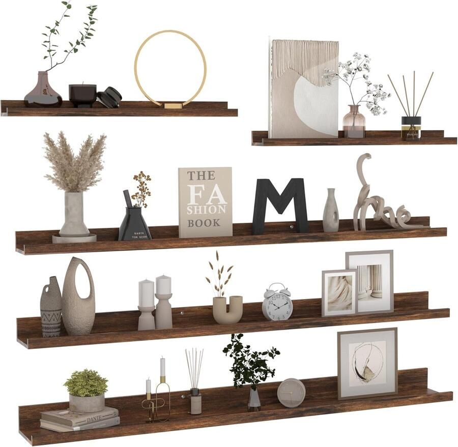 Wandrek set van 5 geschikt voor woonkamer slaapkamer keuken kantoor enz. 2 stuks 60 cm + 3 stuks 120 cm bruin