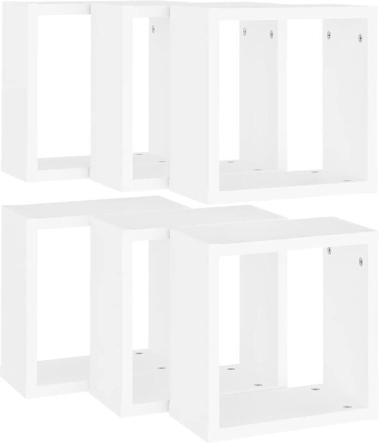 Wandrek set van 6 dobbelsteen rekken Zwevend decoratief boekenkast voor woonkamer en slaapkamer Wit 30 x 15 x 30 cm