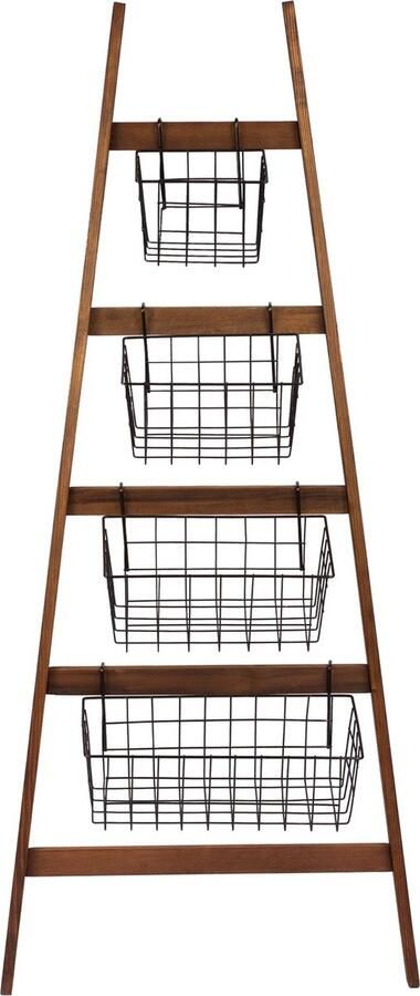 Inandoutdoormatch Wandrek Staand Tamara 144 5x26-81x4 cm Houtkleurig en Zwart Grenen Metaal Decoratieve Opbergruimte - Foto 2