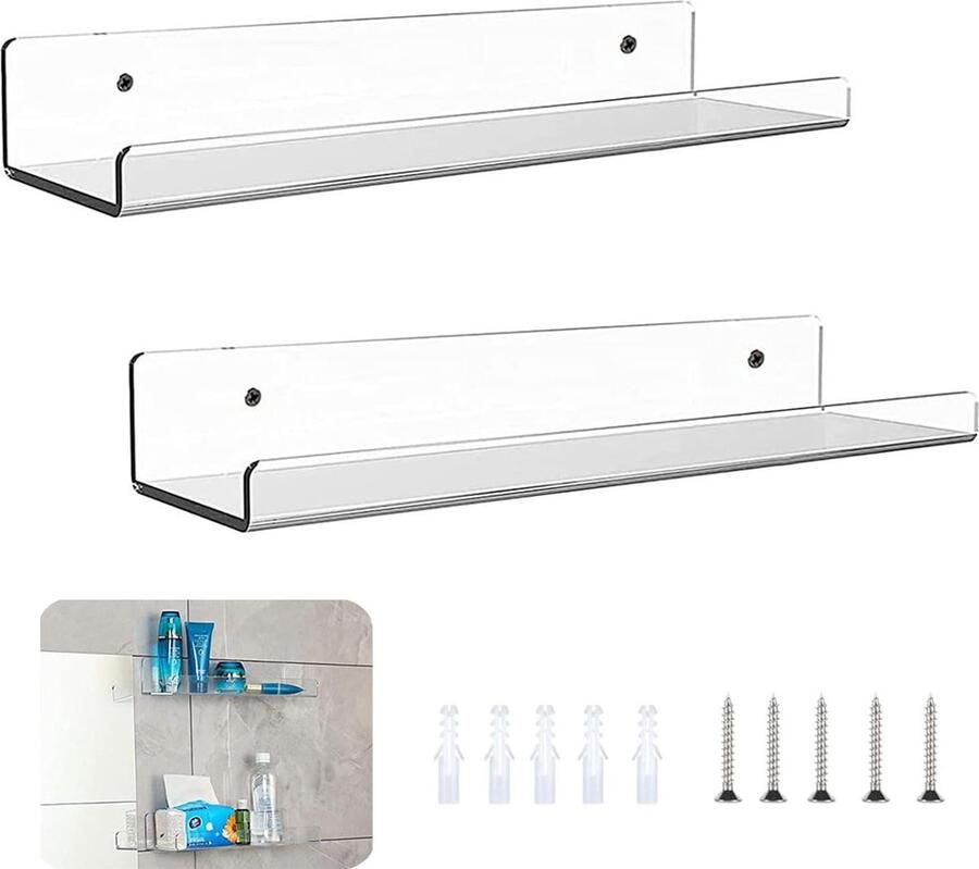 Wandrek transparant set van 2 zwevend rek 38 cm keukenrek muur kruidenrek boekenrek muur acryl zwevend rek voor badkamer keuken woonkamer slaapkamer kantoor