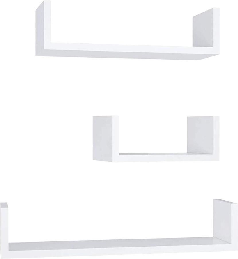 Wandrek U-vorm 3 zwevende planken voor boeken en decoratieve voorwerpen Wit