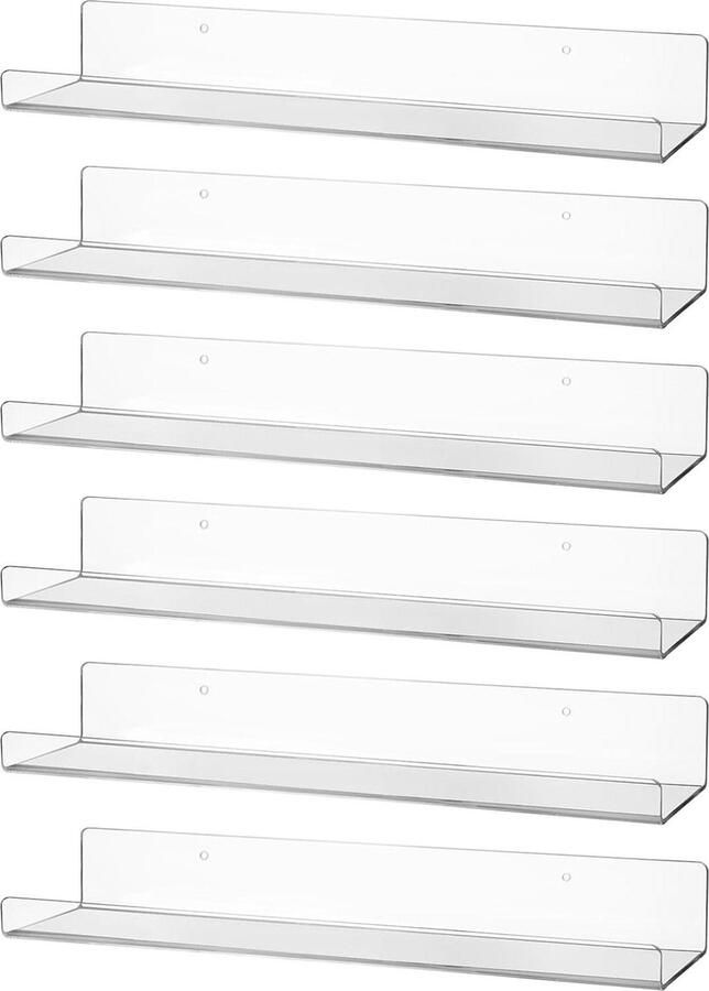 Wandrek van acryl transparant 38 cm wandmontage boekenkast voor slaapkamer woonkamer- badkamer keuken set van 6 stuks