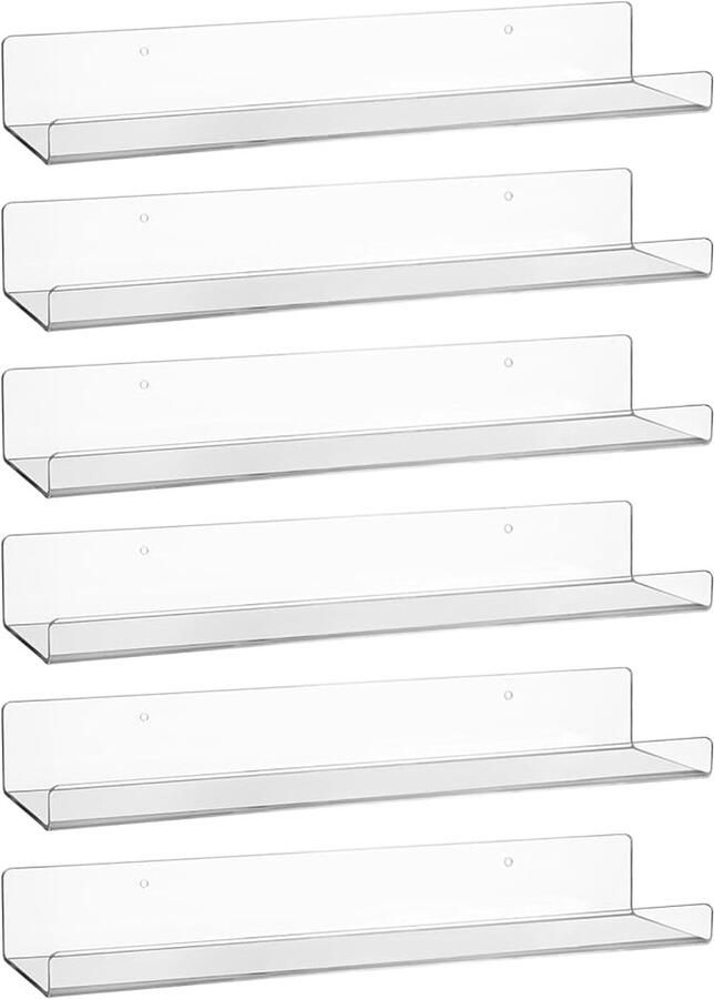 Wandrek van acryl transparant 38 cm wandmontage boekenkast voor slaapkamer woonkamer badkamer keuken 6 stuks