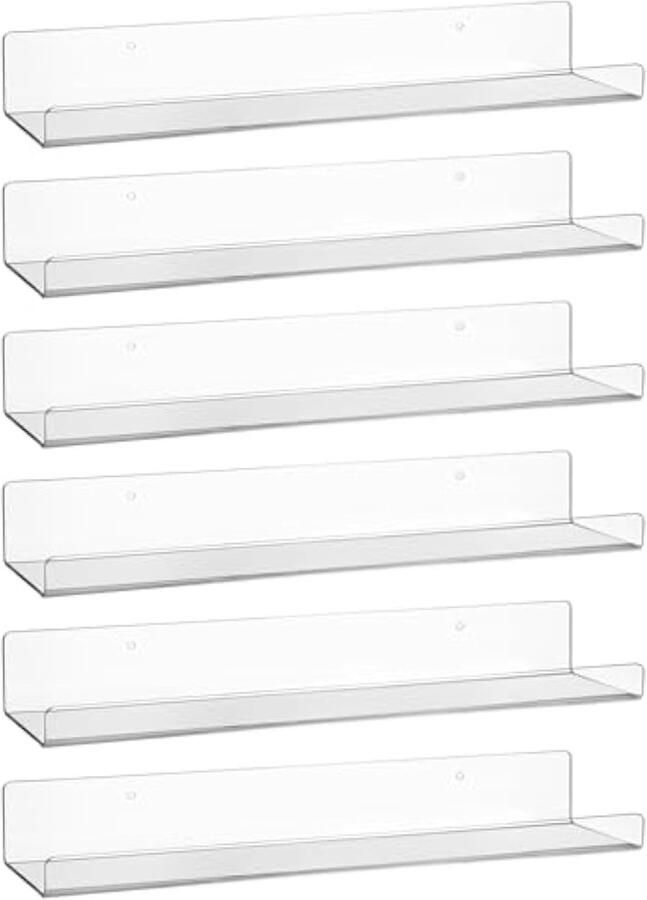 Wandrek van acryl transparant 38 cm wandmontage boekenkast voor slaapkamer woonkamer badkamer keuken 6 stuks