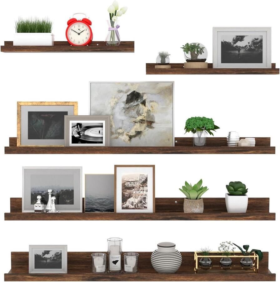 Wandrek van composiethout zwevende plank set van 5 bruin