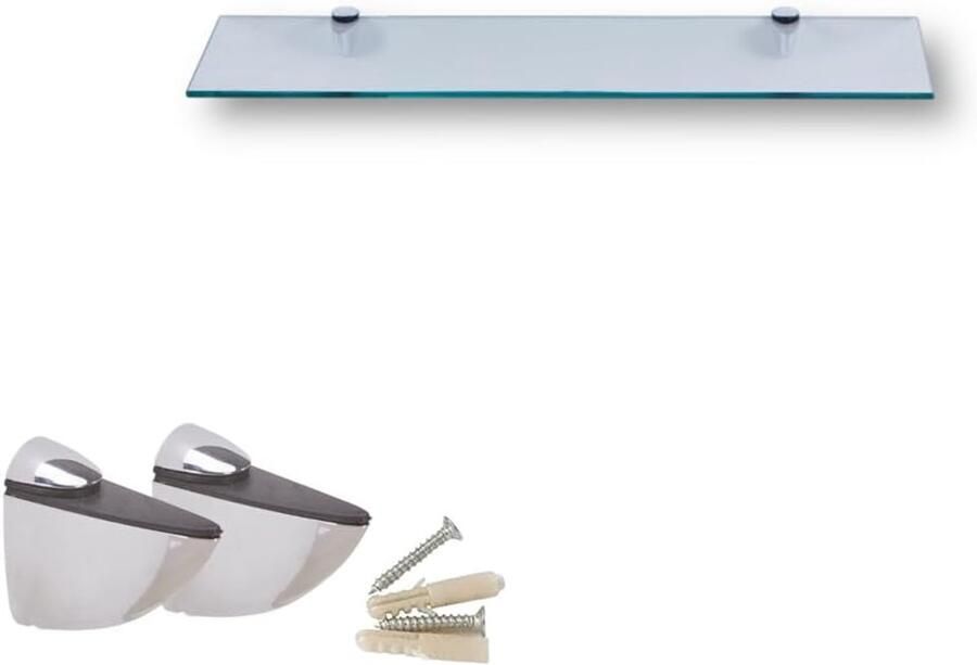 Wandrek van Glas voor Badkamer 30 x 17 8 cm Doucheplank met Veilige Glazen Plank en Metalen Houders Maten Beschikbaar