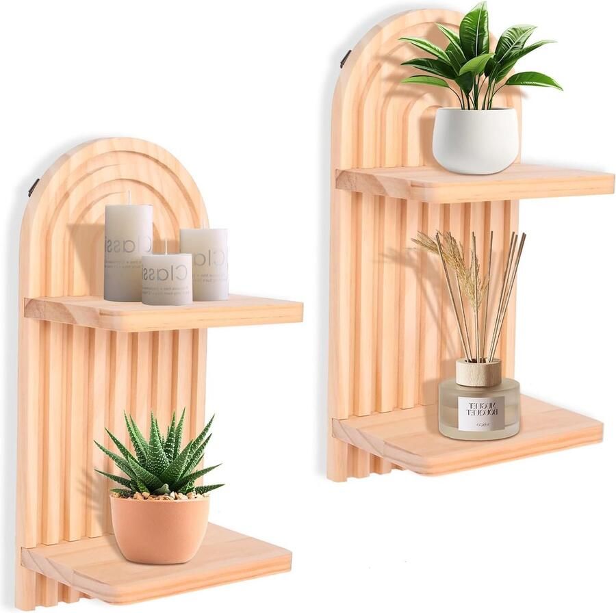 Wandrek van Hout Boho Decoratie 2 Stuks Hout Zwevend