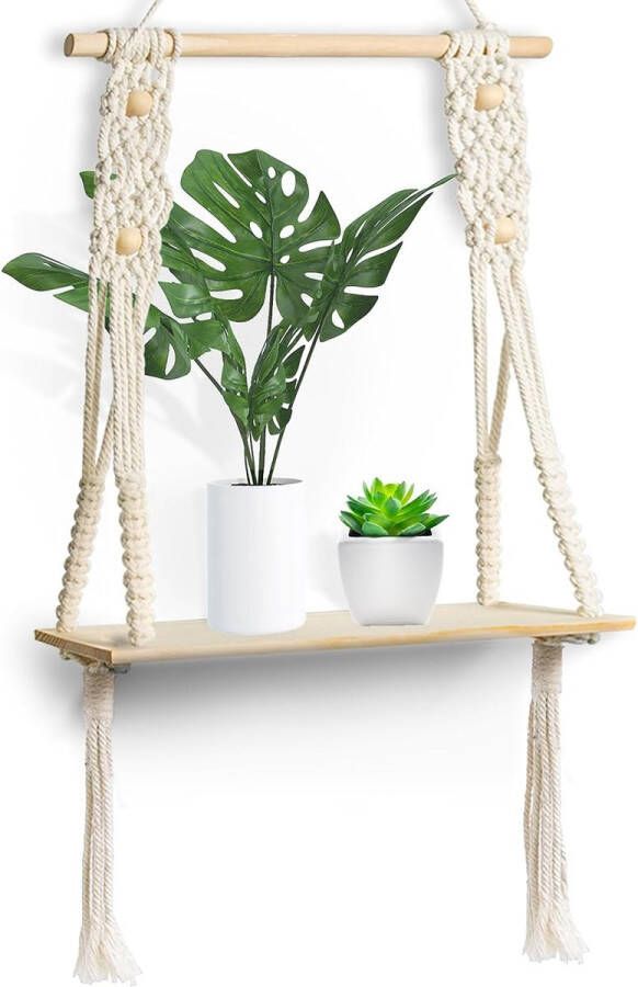 Wandrek van hout boho macramé wanddecoratie wandrek Boheemse decoratie voor woonkamer slaapkamer balkon badkamer handgeweven ruimtebesparend