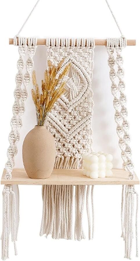 Wandrek van hout Handgeweven zwevend rek voor moderne boho-decoratie in keuken slaapkamer en woonkamer