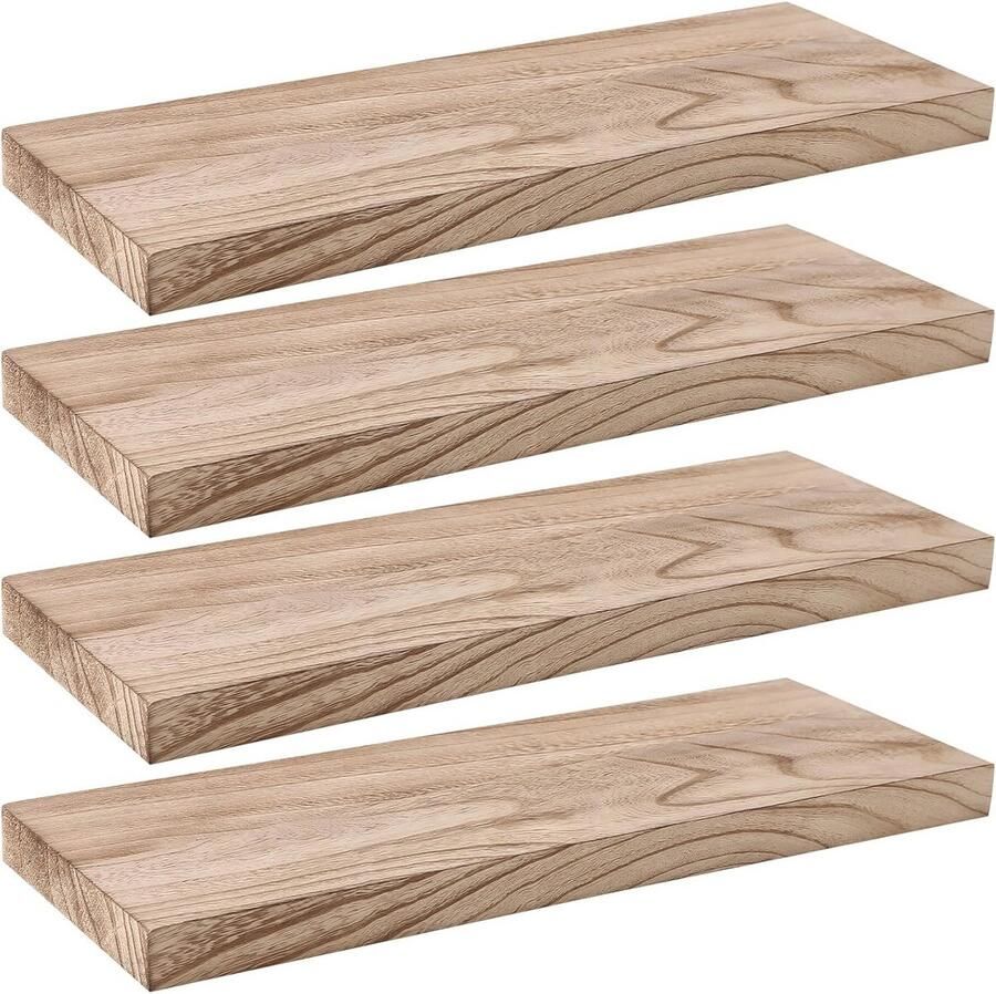 Wandrek van Hout Hangend Zwevend Rek 40 cm Set van 4 Houten Planken voor Badkamer Slaapkamer Kantoor en Keuken