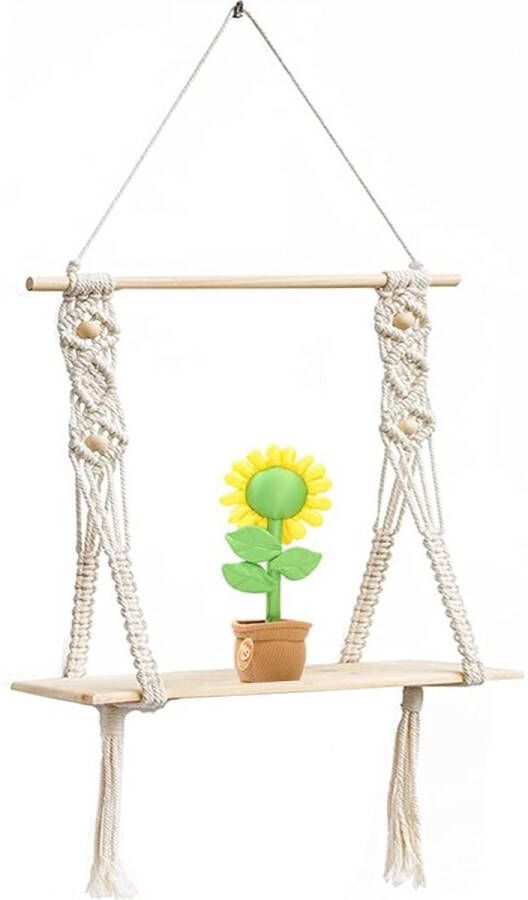 Wandrek van hout macramé houten wandplanken macramé zwevende planken hangrek macramé boho handgemaakt voor woonkamer slaapkamer badkamer - Foto 3