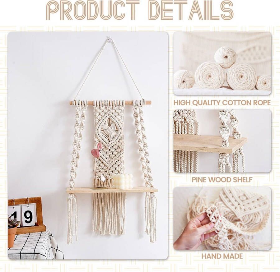 Wandrek van hout macramérek handgeweven natuurlijk drijfhout wanddecoratie boho hangrek macramé decoratie wandrekken voor woonkamer slaapkamer balkon hal