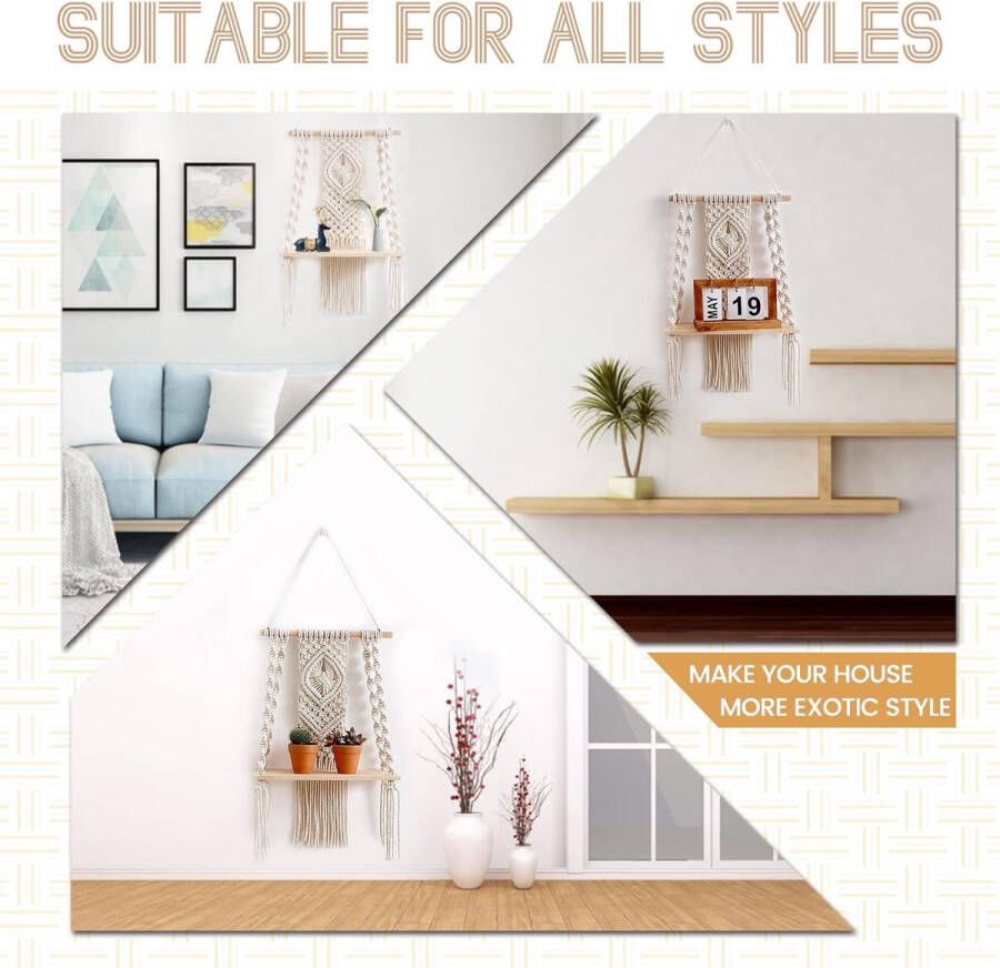 Wandrek van hout macramérek handgeweven natuurlijk drijfhout wanddecoratie boho hangrek macramé decoratie wandrekken voor woonkamer slaapkamer balkon hal