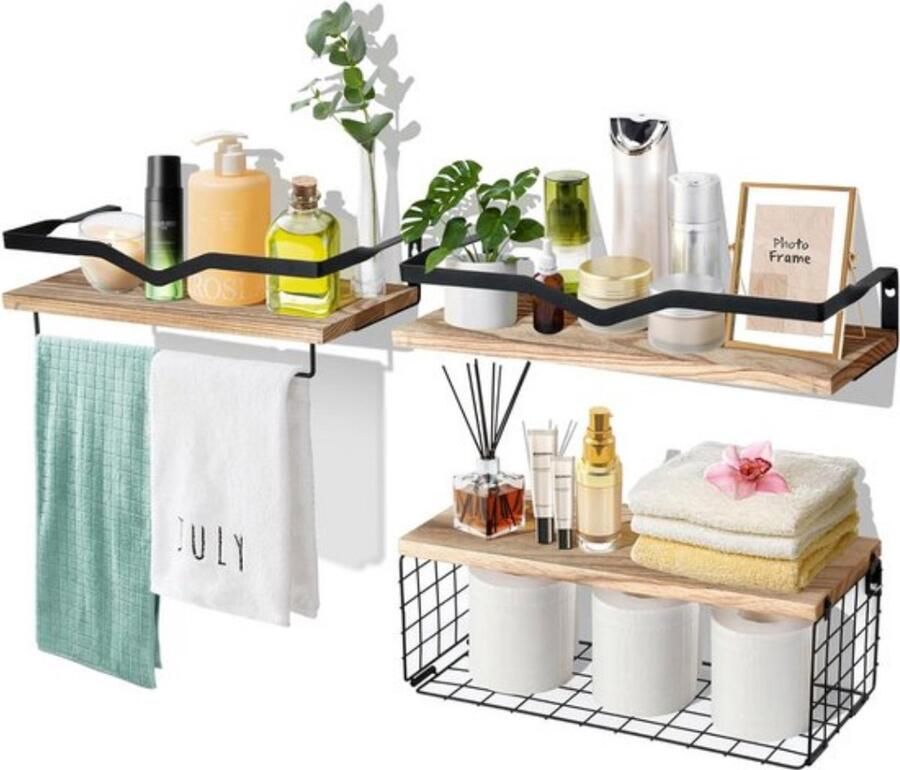 Wandrek van Hout Rustiek Set van 3 Bruin Hout