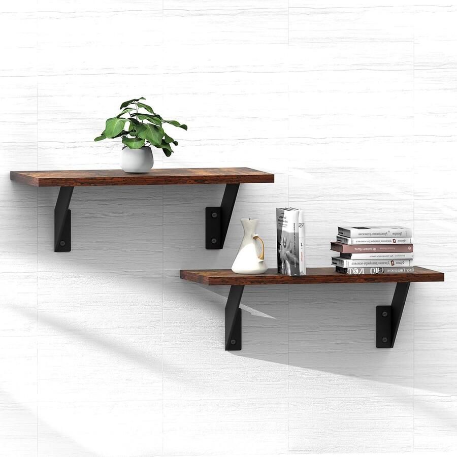 Wandrek van Hout Zwevende Planken Set van 2 Rustiek Bruin