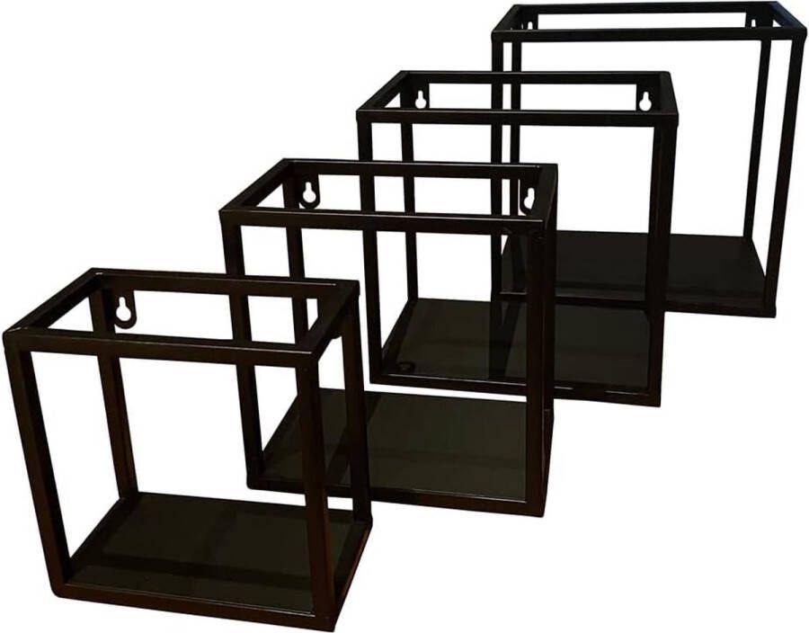 Wandrek van metaal metalen box set van 4 zwart moderne boxen voor woonkamer keuken of slaapkamer perfect voor decoratie en opslag