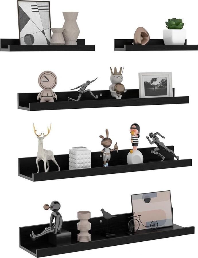 Wandrek van zwart hout multifunctioneel 5 stuks 60 cm