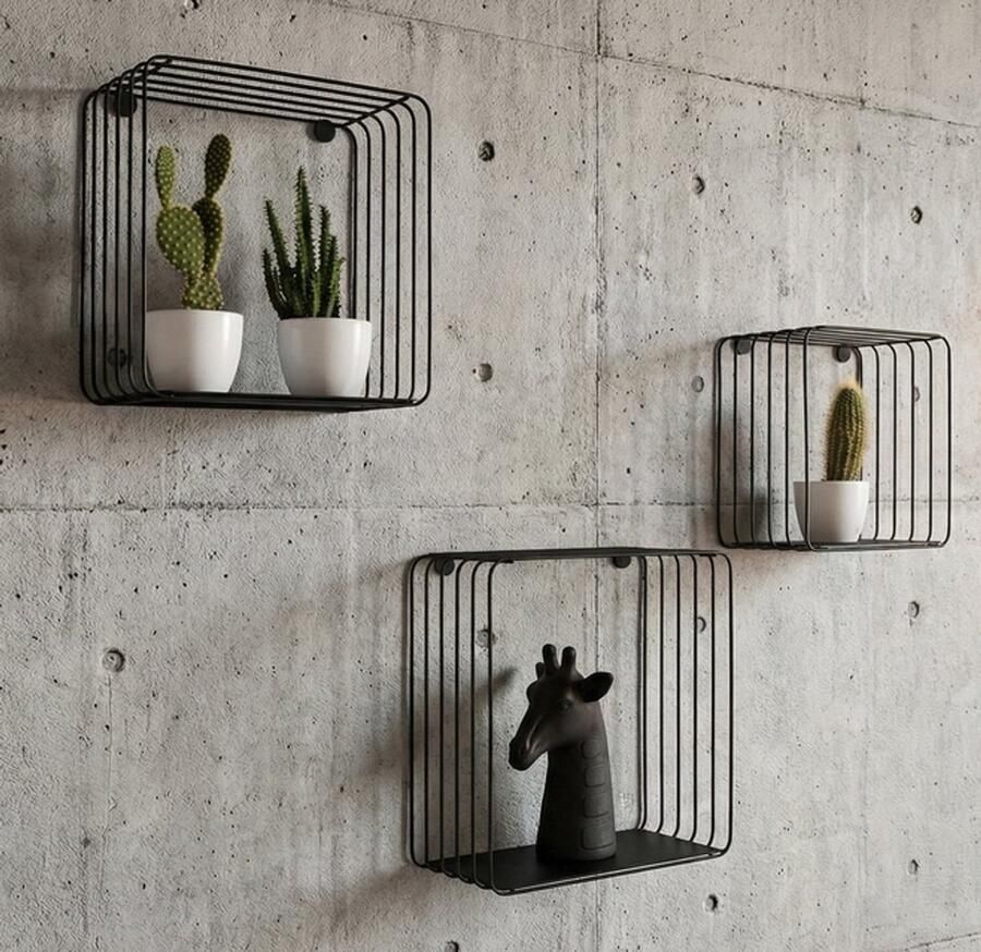 Wandrek Zwart – Wandplank Zwart – Set Van 3 Wandrekken – Metalen Wandrek Industrieel – Zwarte Wandplanken - Foto 2