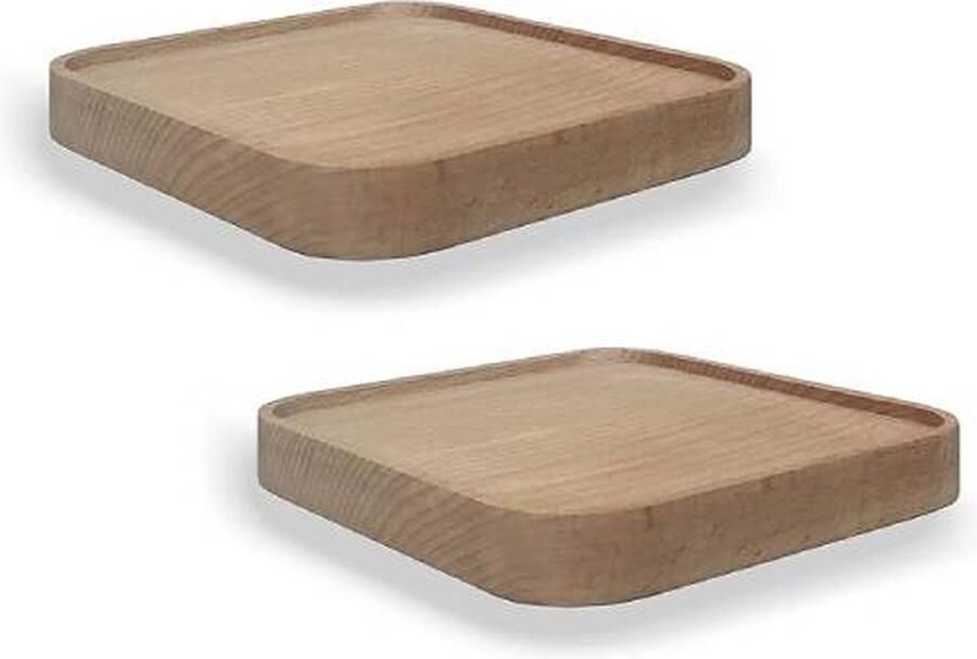 Wandrek vierkant zwevend rek hout kleine planken wandplanken presentatie decoratief rek plantenrek houten plank wandplank hangplank wanddecoratie design set van 2 (vierkant 18 cm)