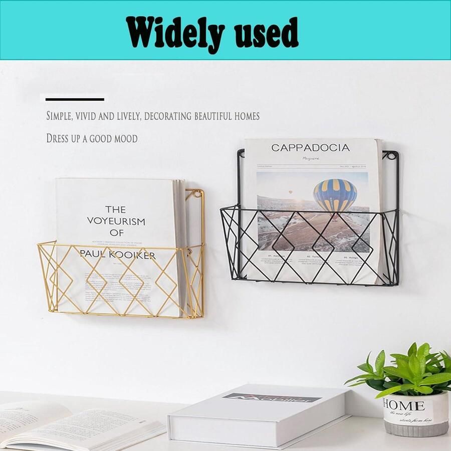 Wandrek voor boeken en tijdschriften Wandgemonteerde metalen krantenhouder Wandmand voor tijdschriften en documenten IJzeren tijdschriftenhouder voor kantoor en woonkamer (zwart)