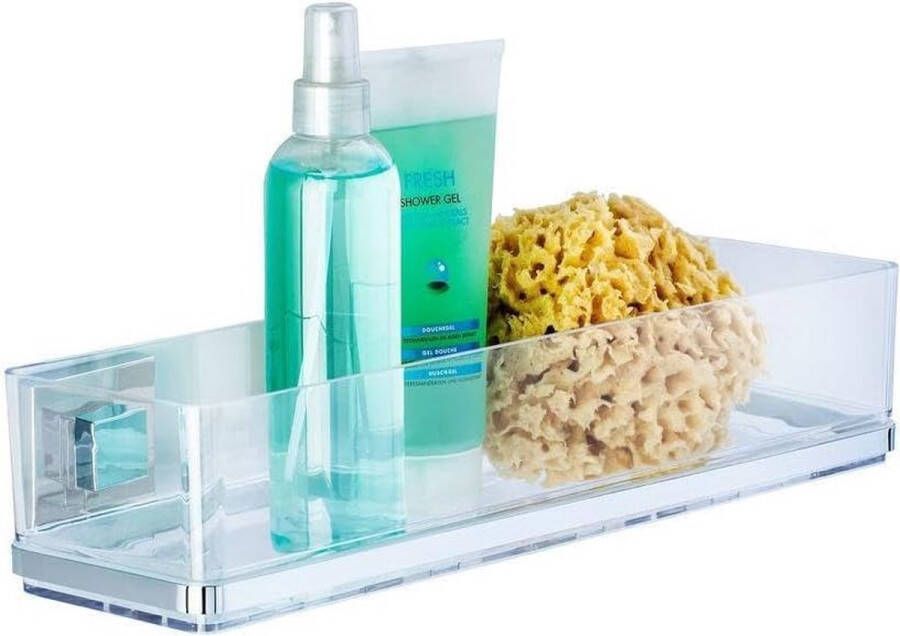 Wandrek voor de badkamer zonder boren met 2 etages roestvrij stalen houder met uitneembare kunststof schaal onderhoudsvriendelijk doucheplank 38 5 x 8 5 x 14 5 cm