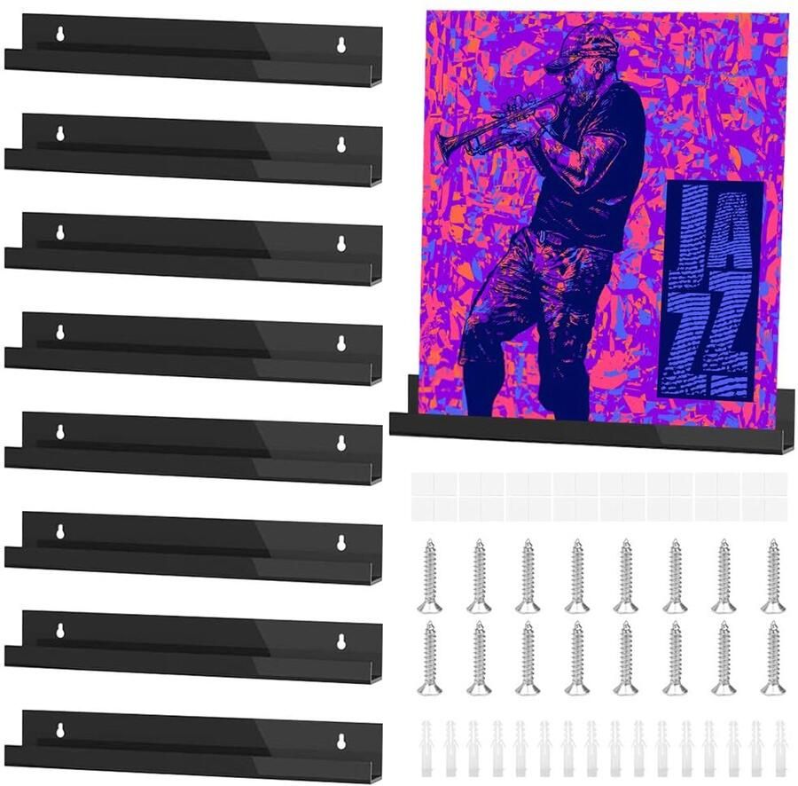 Wandrek voor grammofoonplaten duurzaam acryl set van 8